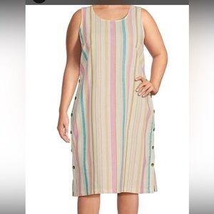 Westbound Sleeveless Linen Rayon Blend Dress Striped Shift Party Plus 1X
